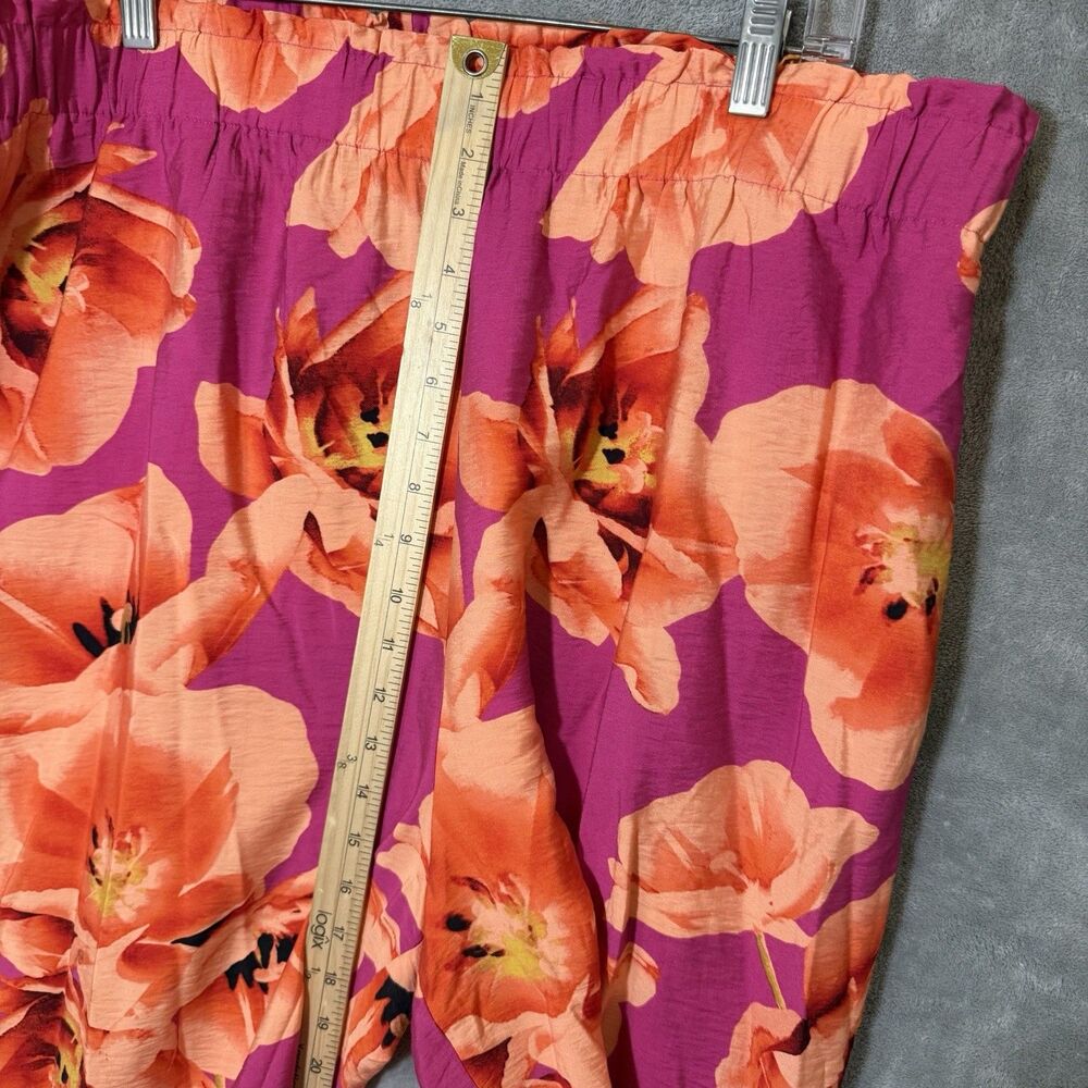 Chico's Floral Pants 4T Tall Wide Leg Pockets Beachy Pink Orange Flowy Resort - Picture 5 of 10